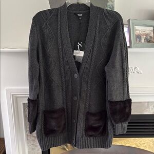 Simply Vera Vera Wang Gray and Black Long Cardigan